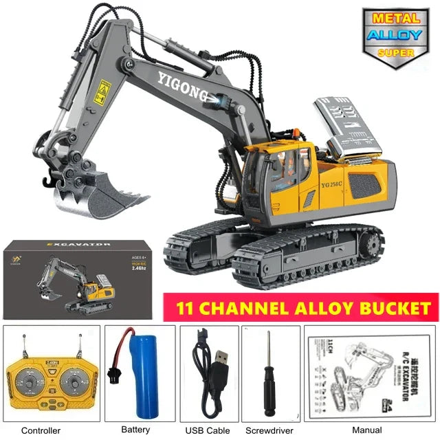 Alloy 4WD Remote-Controlled Excavator & Dump Truck Set