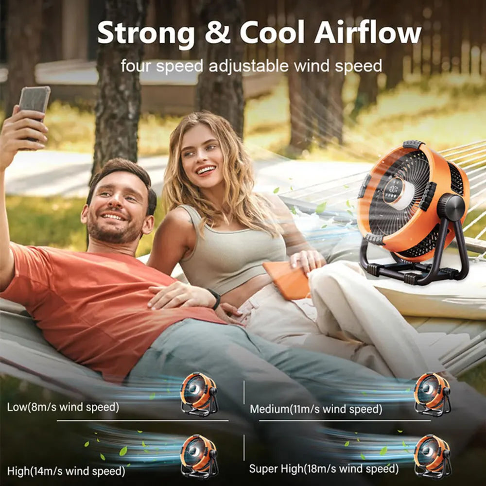 Portable Camping Fan with 20000mAh Battery, LED Light and Remote