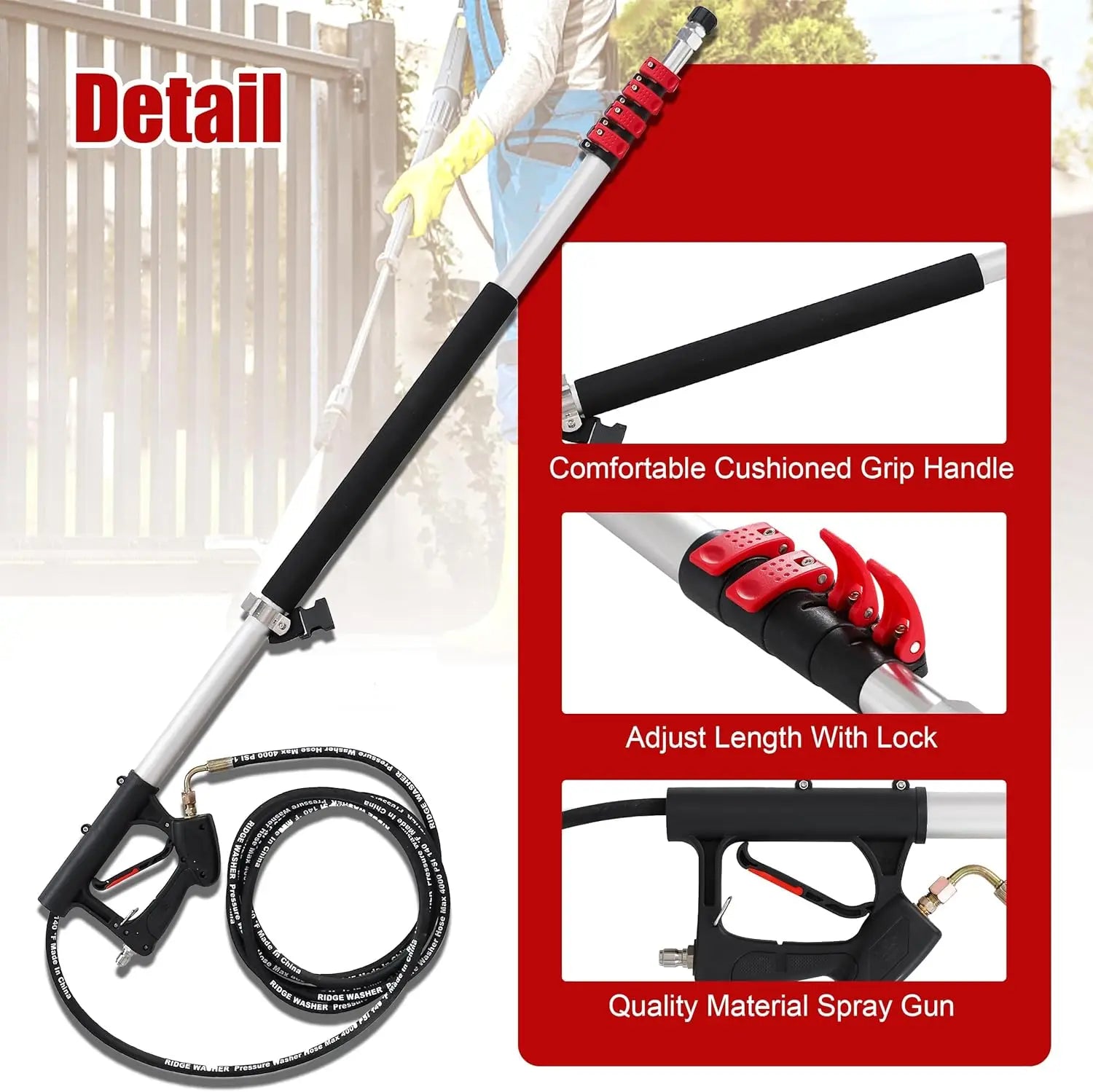 ReachMaster Pro Extension Wand for Pressure Washers – Gutter Cleaning Kit with 3 Curved Attachments & 7 Nozzle Options
