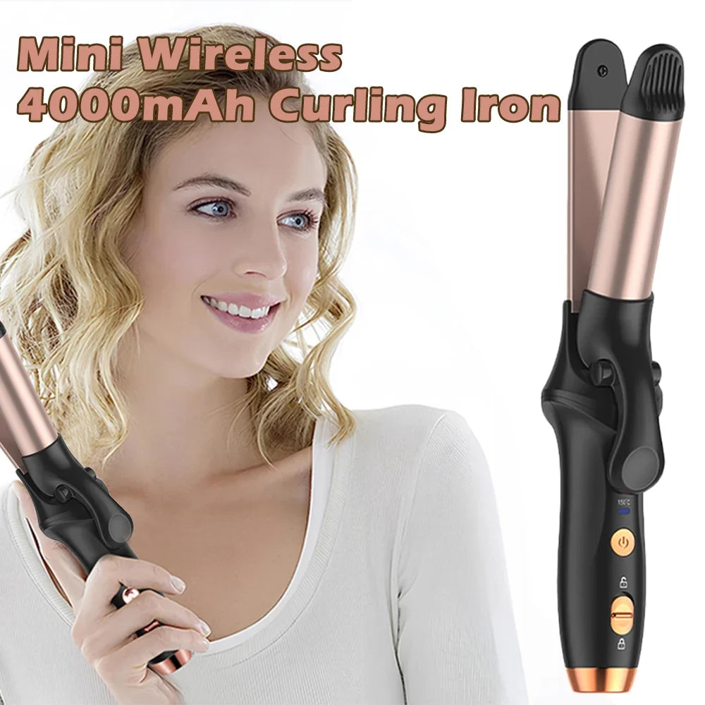 WaveMaster Portable Cordless Curling Iron – Rechargeable Hair Curler with Quick Heat, 3 Heat Levels, Safety Design & Auto Shutoff