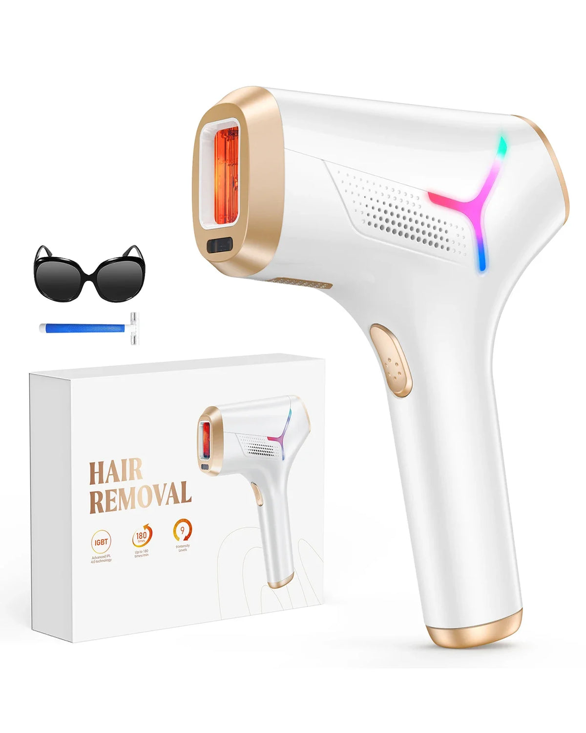 LuminEase IPL Hair Removal System with 990,000 Flashes – At-Home Hair Remover for Face & Body with Trimmer Accessory