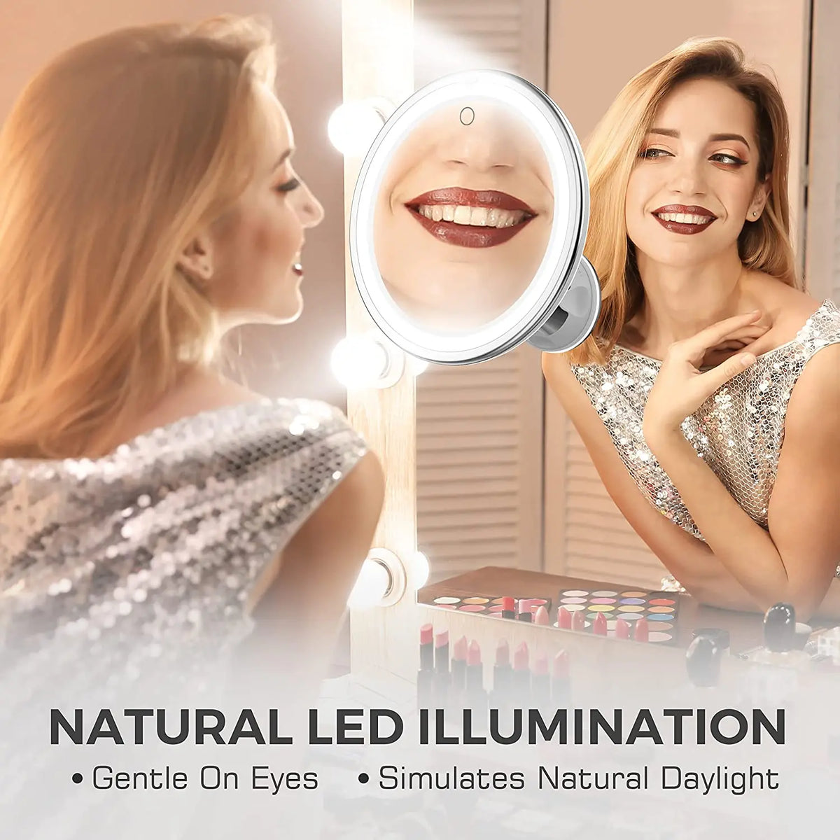 LuxeView 10X Illuminated Touchscreen Makeup Mirror – Rechargeable & Adjustable Brightness