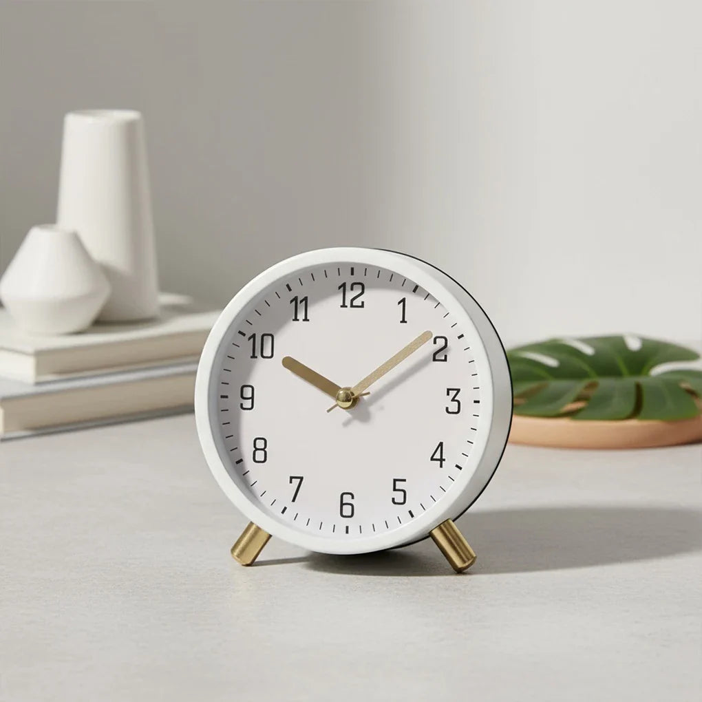 Elegant Silent Sweep Desk Clock with Metal and Glass Finish