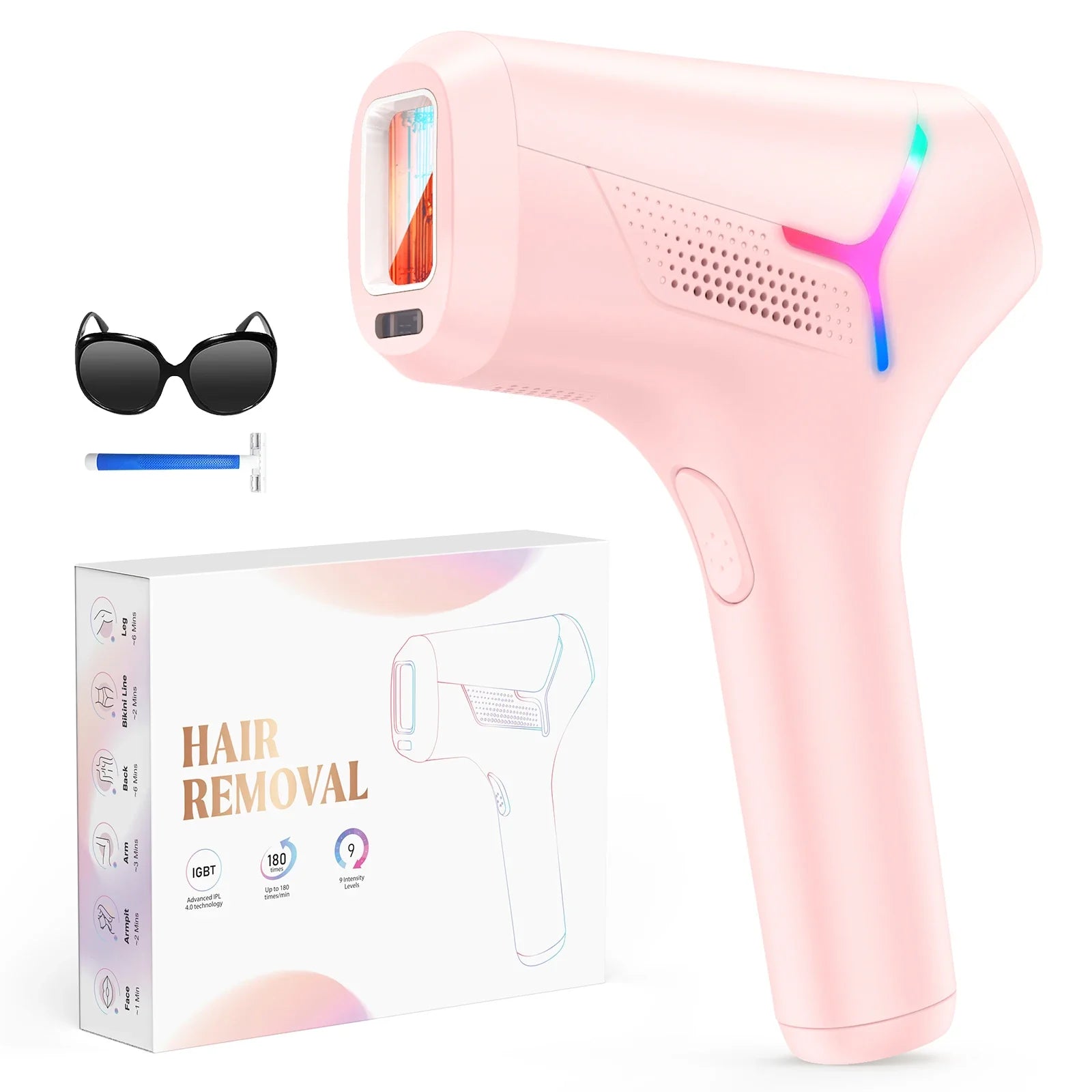 LuminEase IPL Hair Removal System with 990,000 Flashes – At-Home Hair Remover for Face & Body with Trimmer Accessory