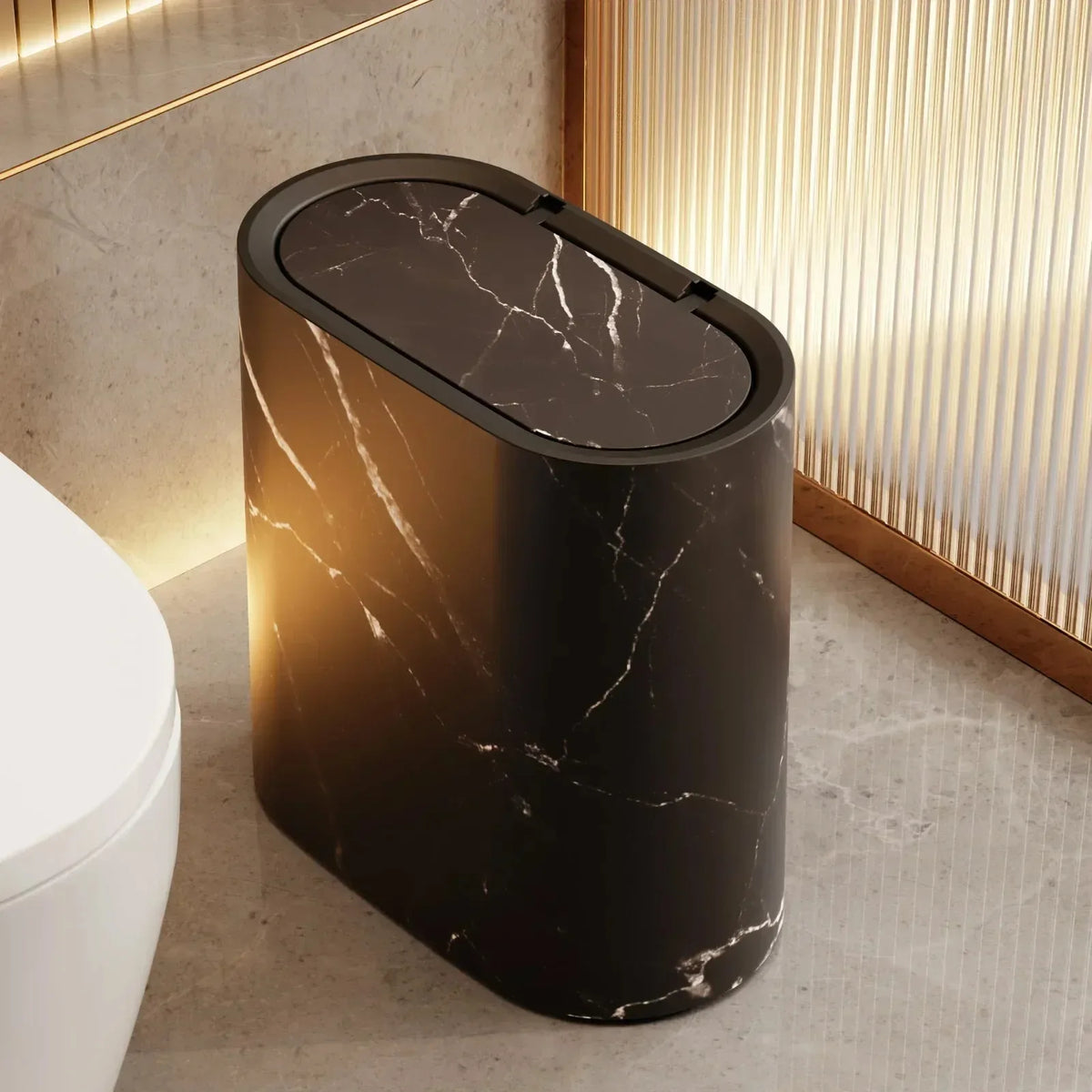 Sleek Marble-Style Waste Bin with Push Lid for Compact Areas