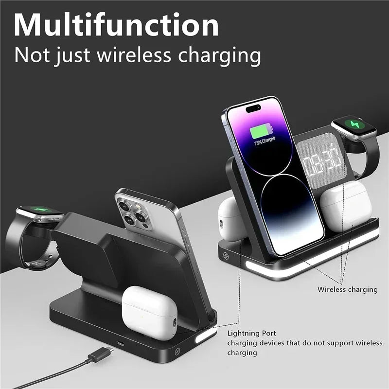 TrioCharge Hub: Wireless Charging Station with LED Clock & Fan