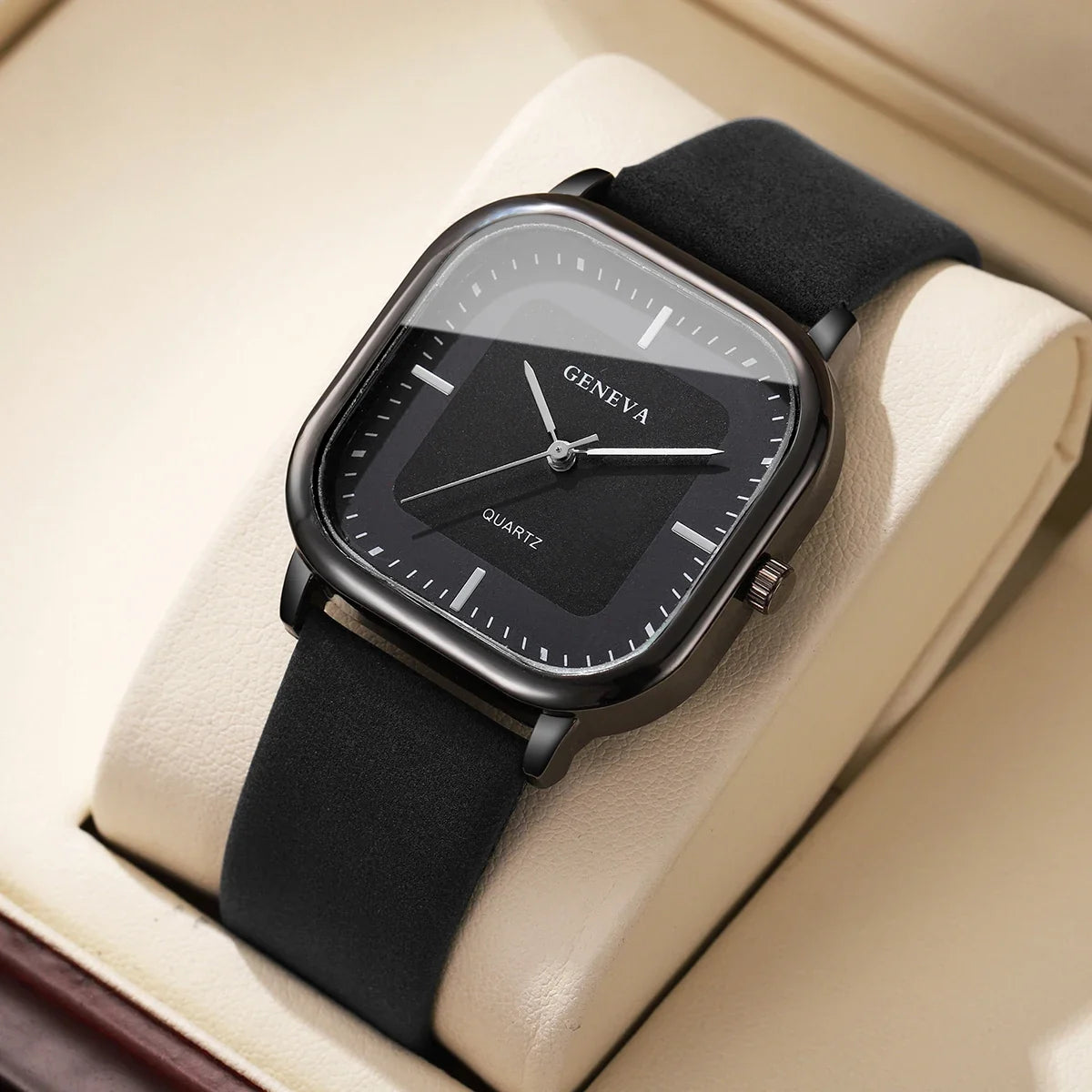 Nexus Square Quartz Watch for Men – Sleek Leather Band, 35mm Dial