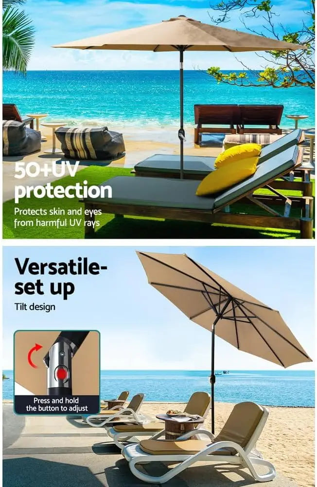 2.7m Patio Umbrella with Stand – UV and Water Resistant