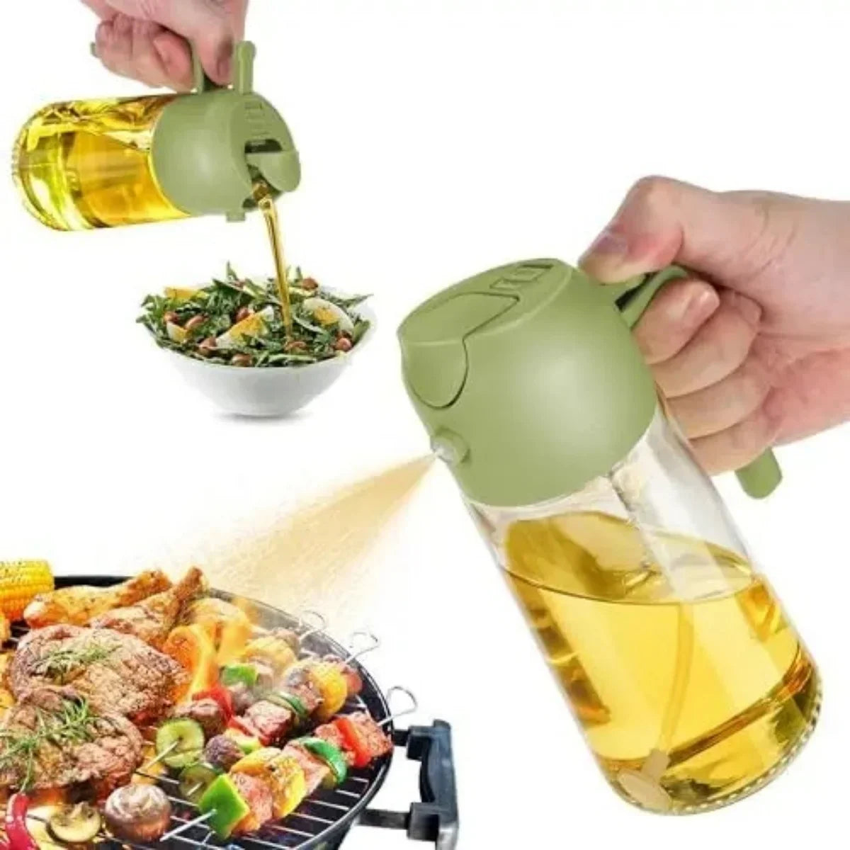 Dual-Function Glass Oil Dispenser – 470ml Refillable Bottle for Cooking