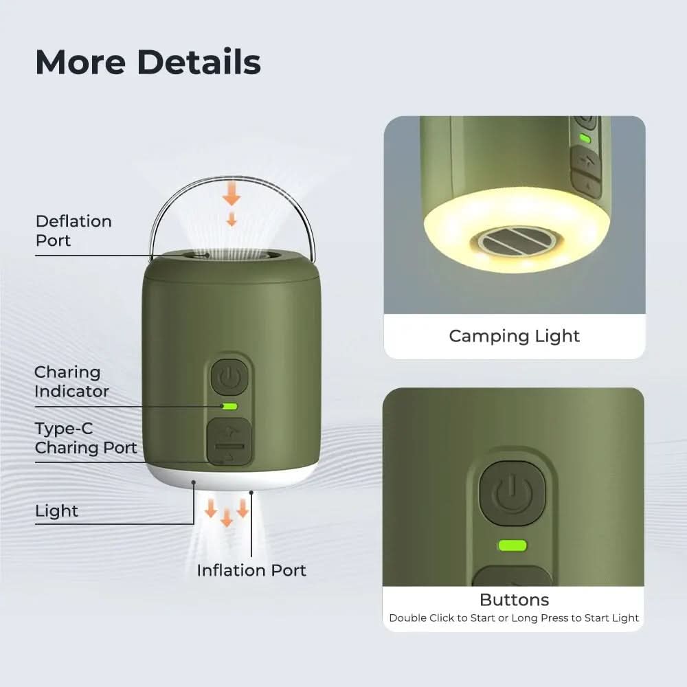 Compact Air Inflator with Integrated Camping Light