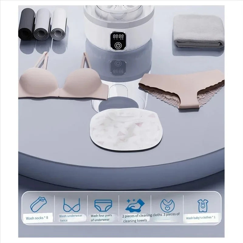 Travel-Friendly Compact Washer with LED Screen for Small Items