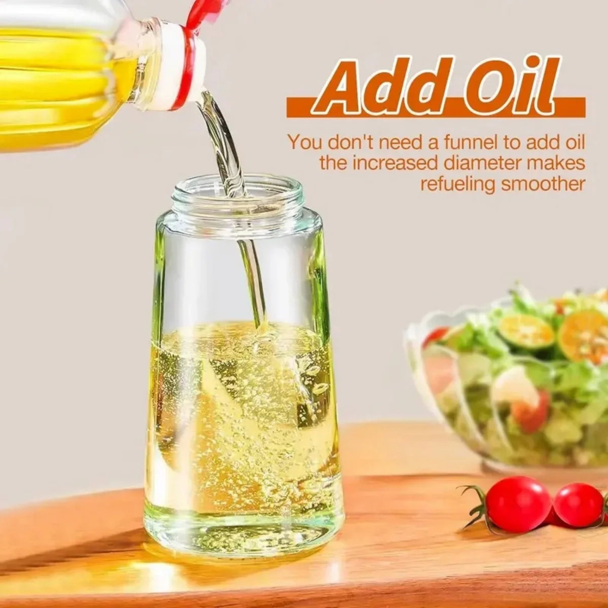 Dual-Function Glass Oil Dispenser – 470ml Refillable Bottle for Cooking