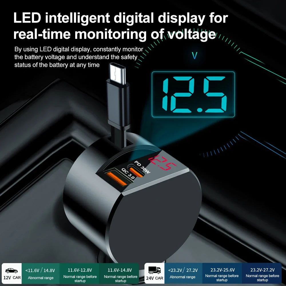 VersaCharge 3-in-1 Compact Car Charger with Rapid Charge Technology