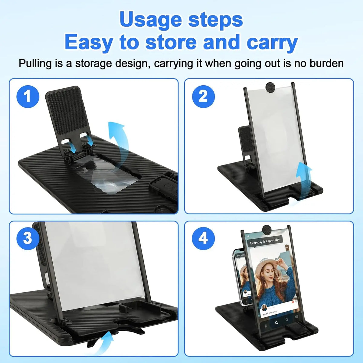 SmartView 3D Mobile Screen Amplifier – 12"/14" Foldable Stand with Bluetooth Control