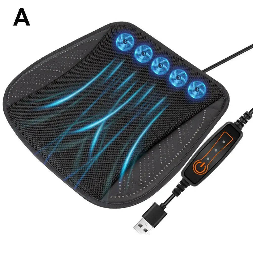 BreezyDrive Car Seat Cooler with 5 Adjustable Fans – USB-Powered Ventilated Cushion for Summer Comfort