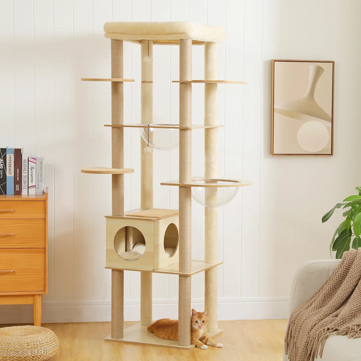 PurrNest 5-Tier Cat Haven | Multi-Level Wooden Cat Retreat with Scratch Posts & Comfortable Lounging Areas