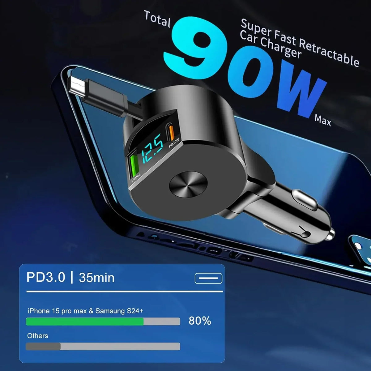 VersaCharge 3-in-1 Compact Car Charger with Voltage Monitor