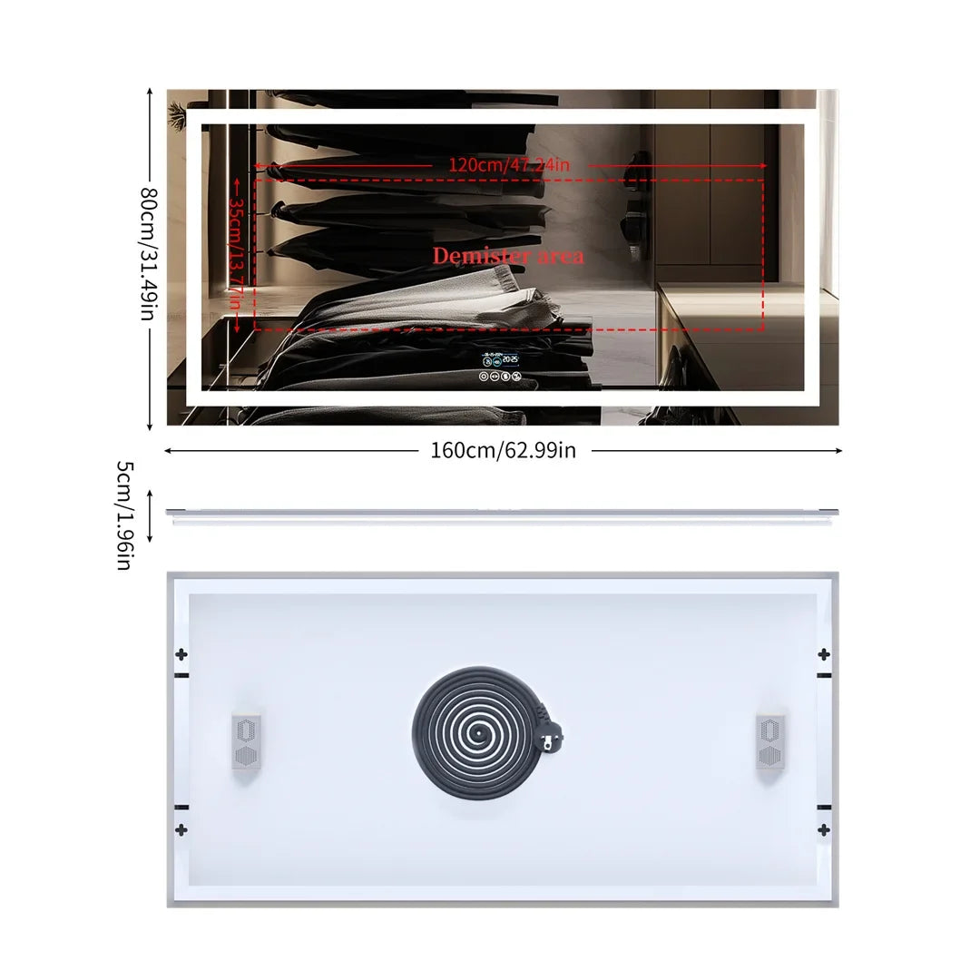 SmartGlow Bluetooth LED Bathroom Mirror 100x60cm – Anti-Fog Lighted Design