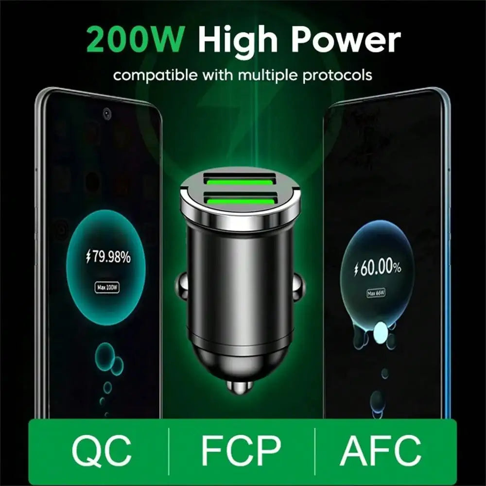 PowerDrive 200W Dual-USB Car Charger – Efficient On-the-Go Charging Adapter