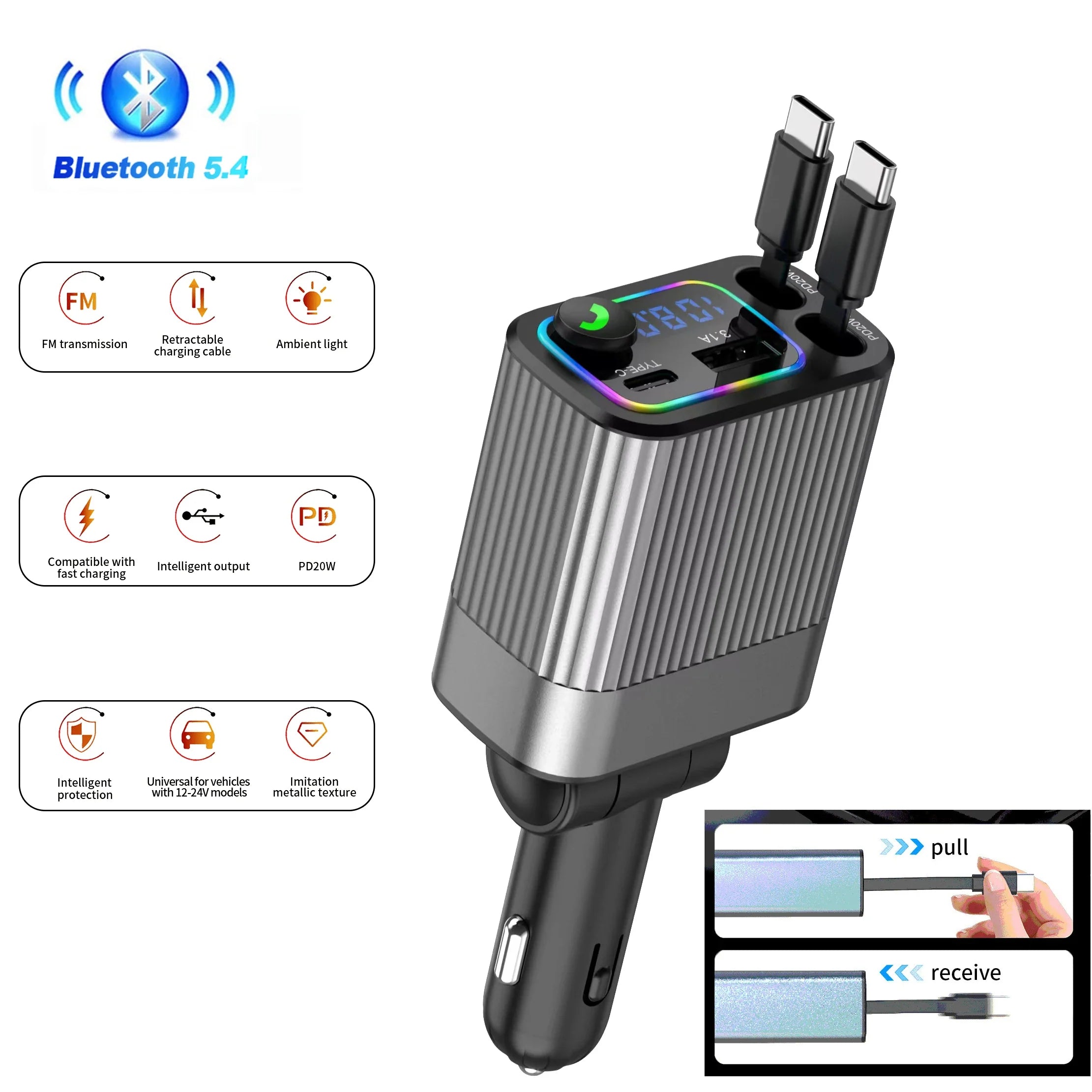 SmartDrive 4-in-1 Bluetooth FM Adapter & Fast USB-C Charger