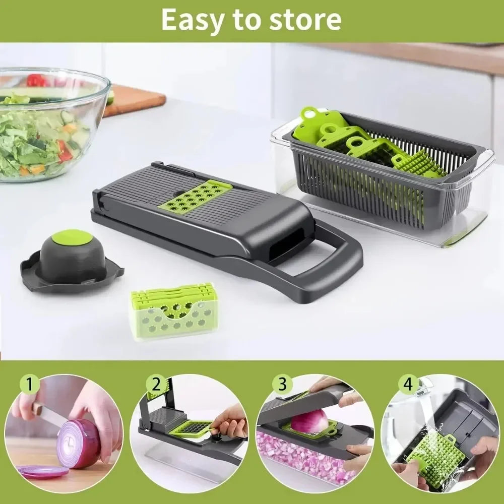 Versatile 16-in-1 Kitchen Vegetable Cutter – Effortless Food Prep