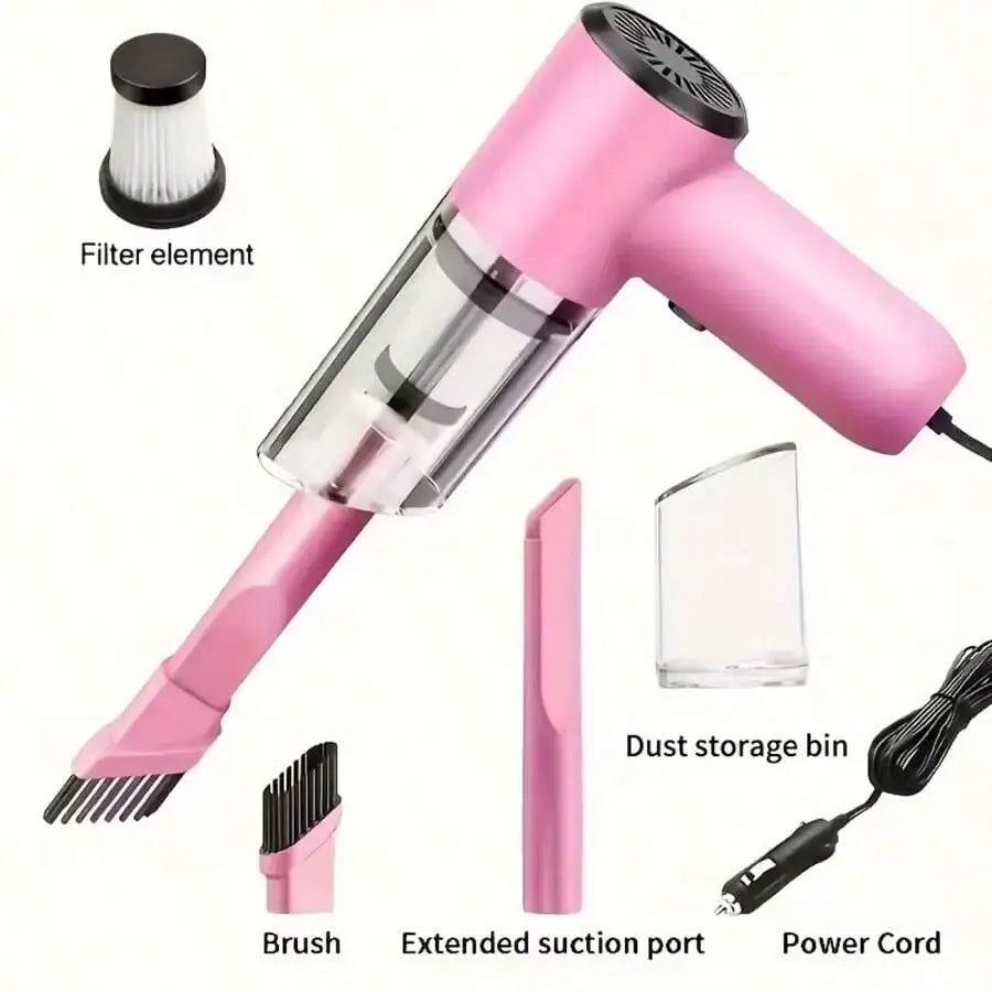 Compact 12V Portable Car Vacuum with LED Light & Washable Filter
