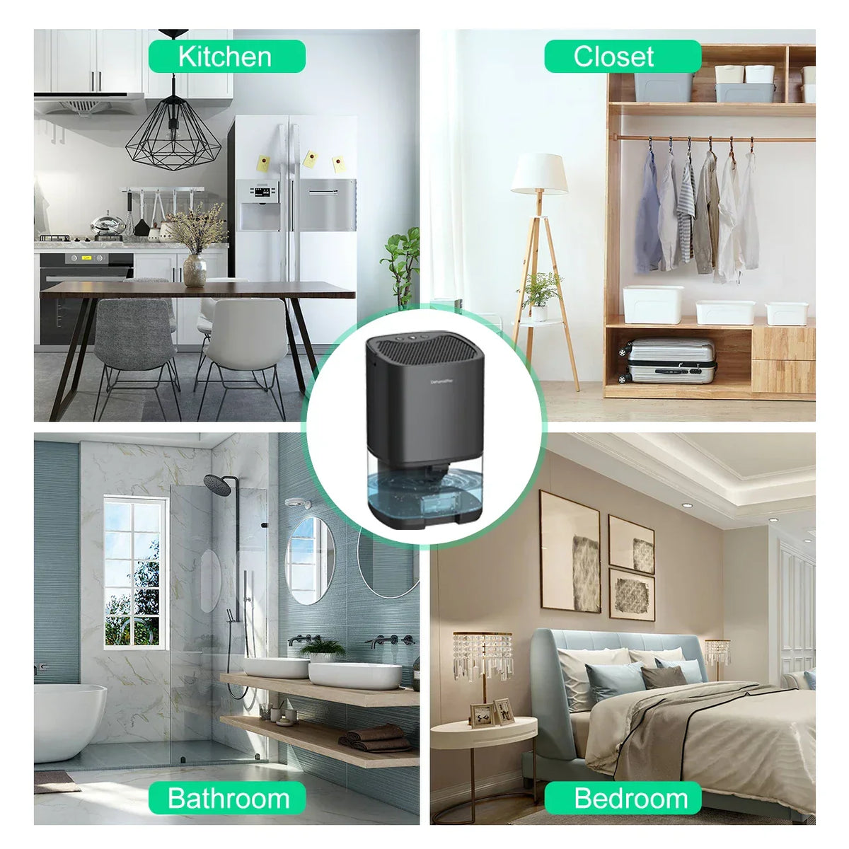 Portable 1000ml 2-in-1 Dehumidifier with Air Filter and Night Light