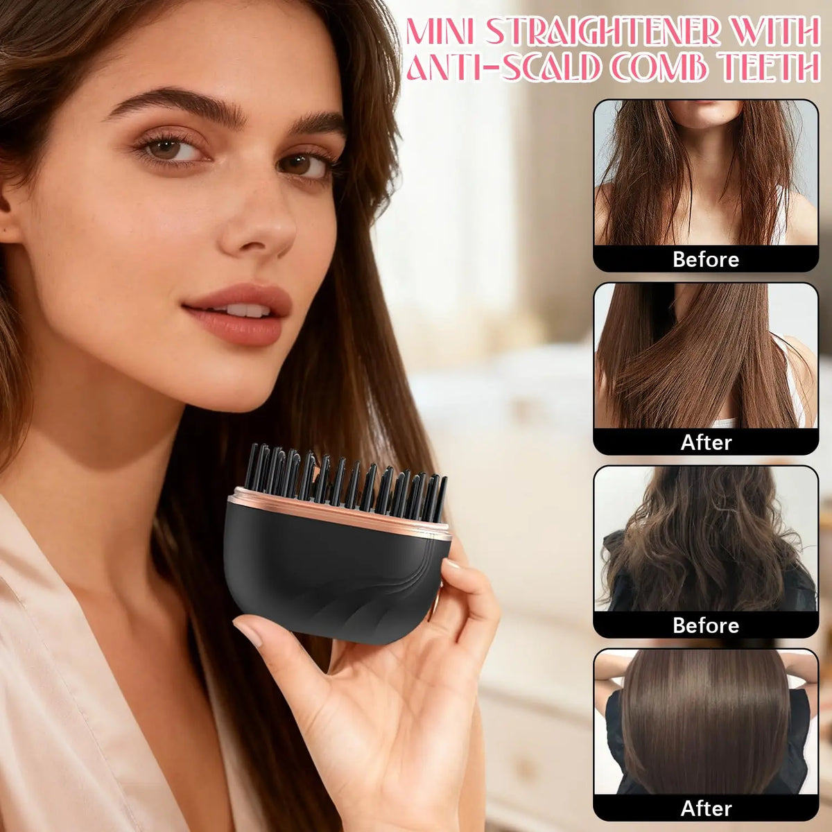 TravelSmart Mini Heated Brush – Rechargeable Hair Straightener