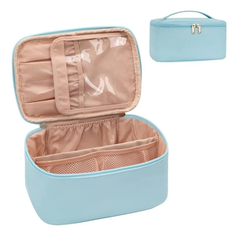 Voyager Deluxe Travel Makeup Organizer – Spacious PU Leather Case with Smart Compartments