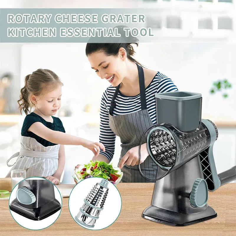 Versatile Rotary Grater with 3 Steel Drums for Quick Prep