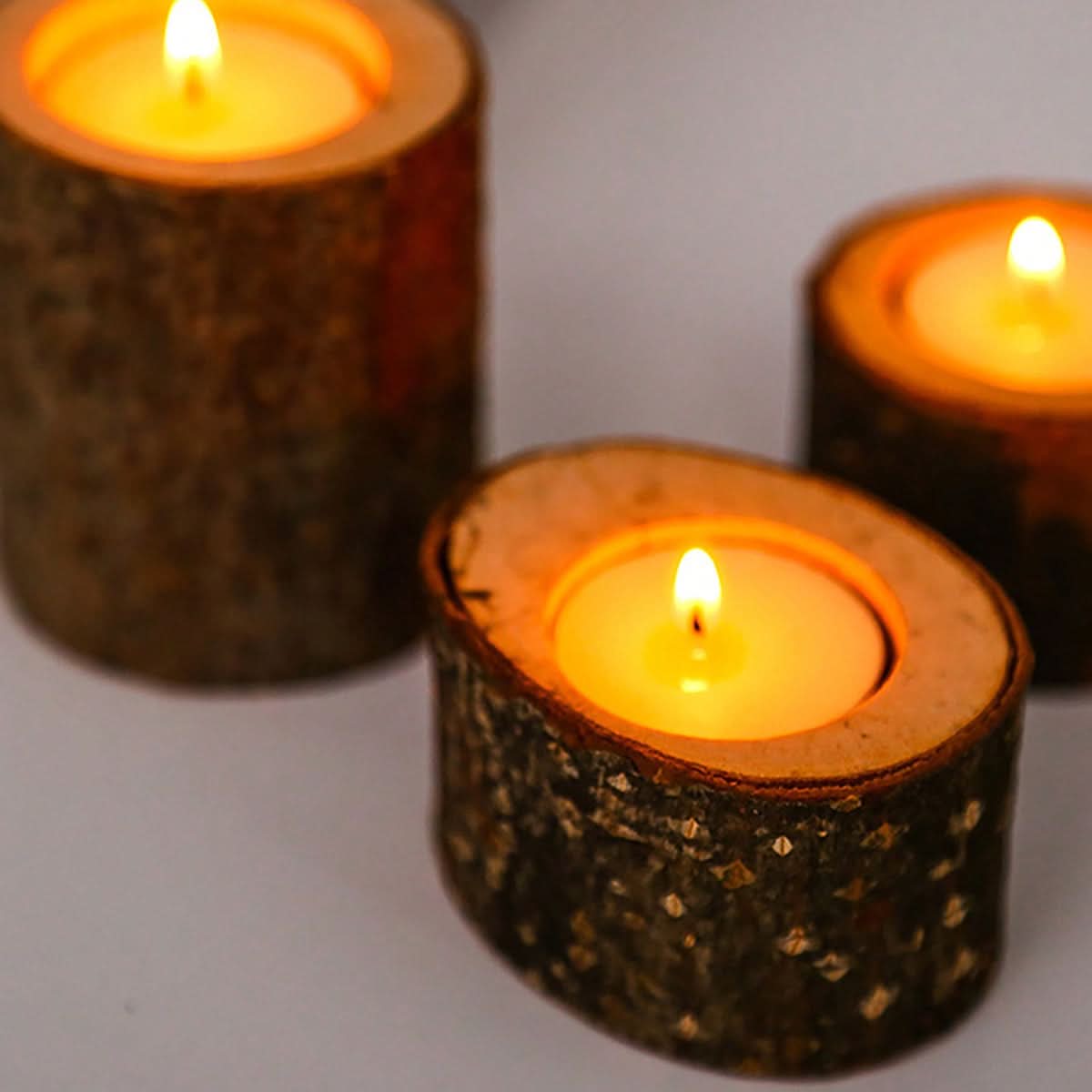 Rustic Charm - Three-Piece Wooden Tea Light Display Set