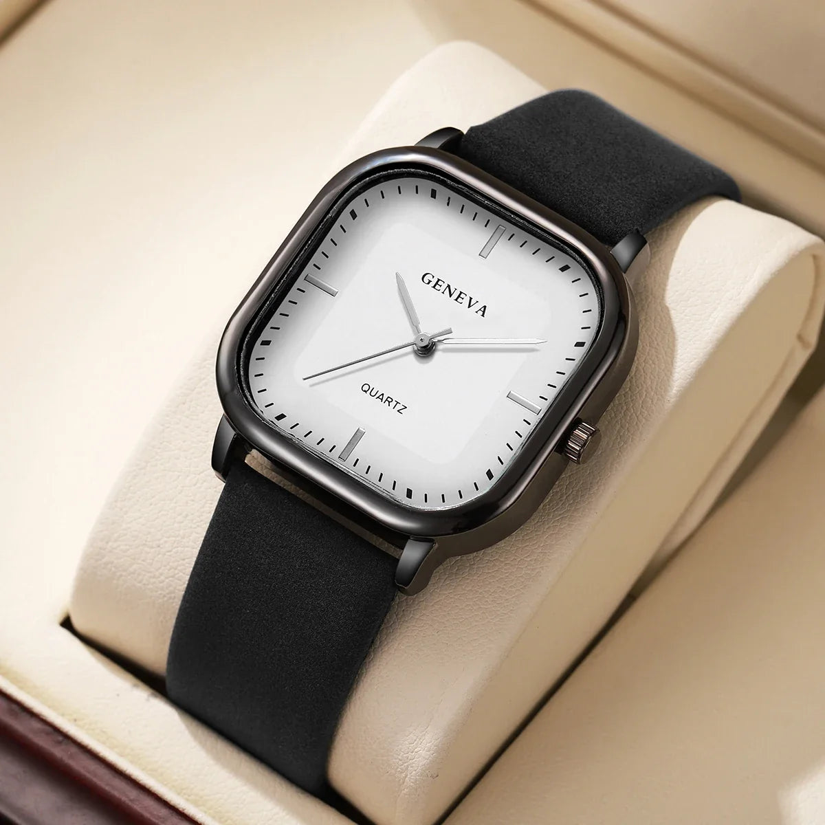Nexus Square Quartz Watch for Men – Sleek Leather Band, 35mm Dial