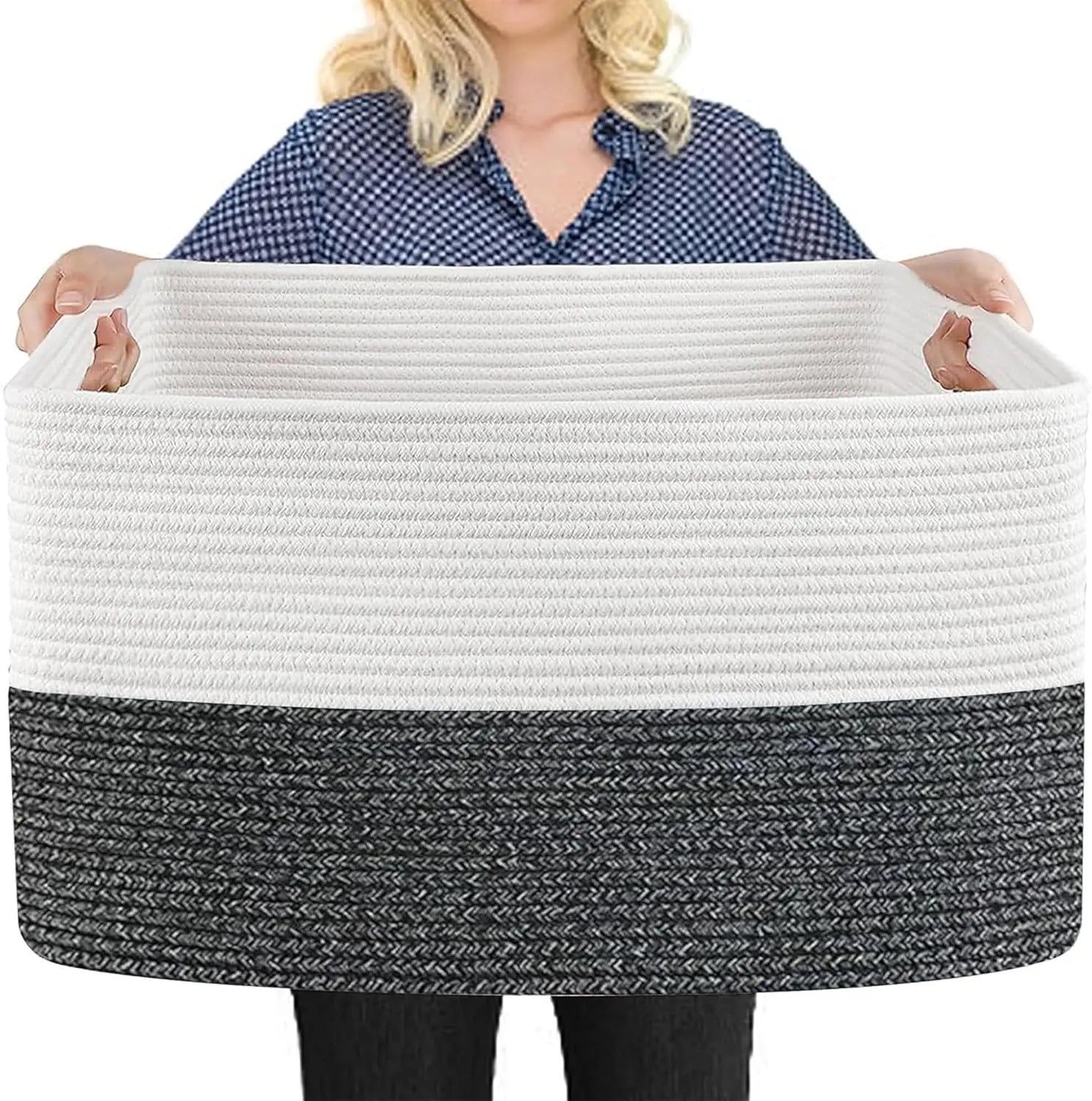 Oversized Woven Cotton Rope Storage Basket for Toys and Blankets