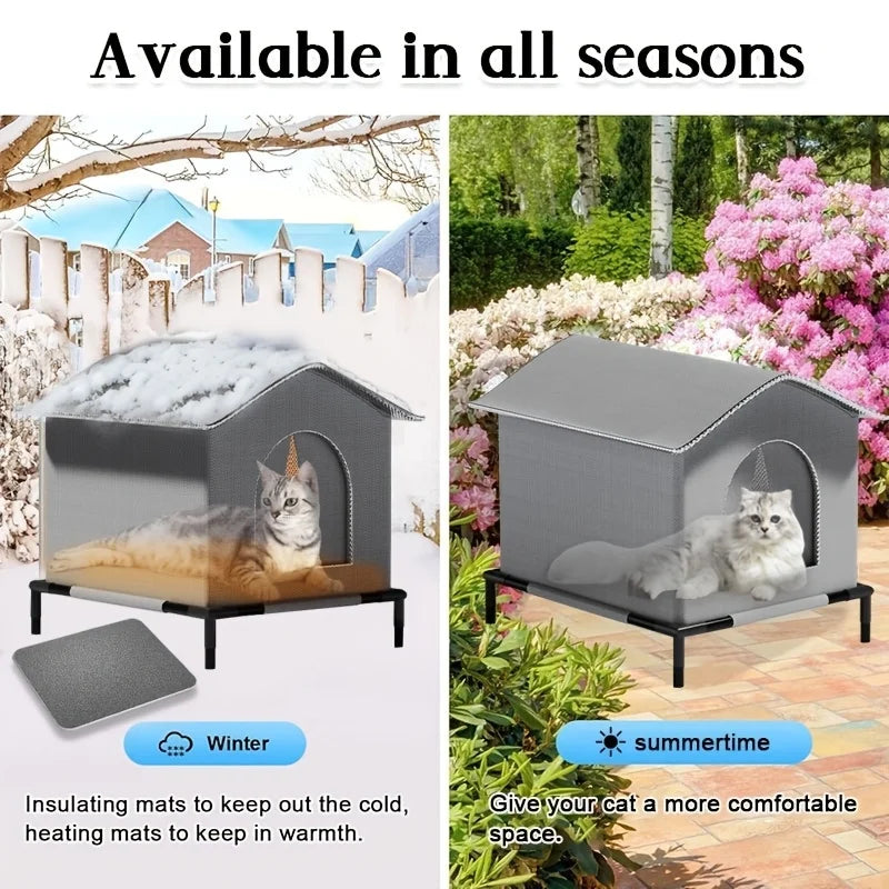 PawHaven Portable Cat Retreat – Weatherproof Foldable Shelter with Cooling Mat