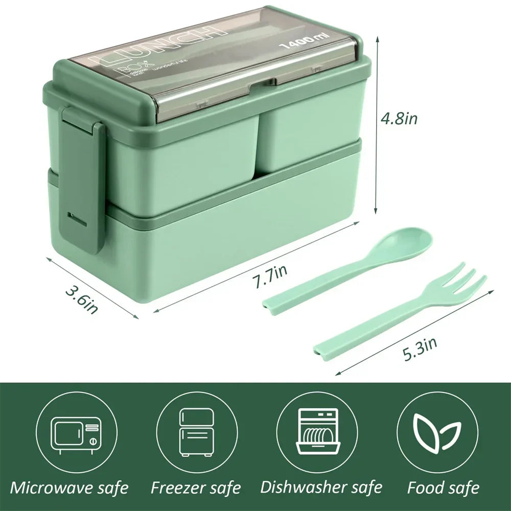 SmartMeal Duo – 1400ml Stackable Lunch Box with Utensils