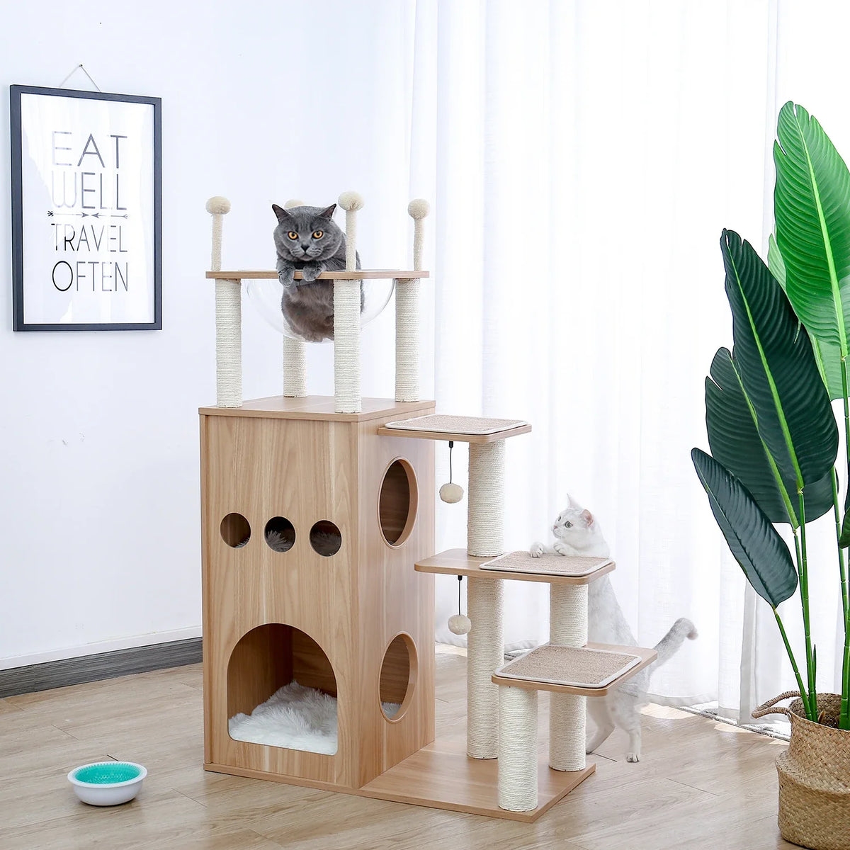 PurrNest 5-Tier Cat Haven | Multi-Level Wooden Cat Retreat with Scratch Posts & Comfortable Lounging Areas