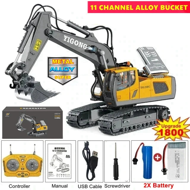 Alloy 4WD Remote-Controlled Excavator & Dump Truck Set