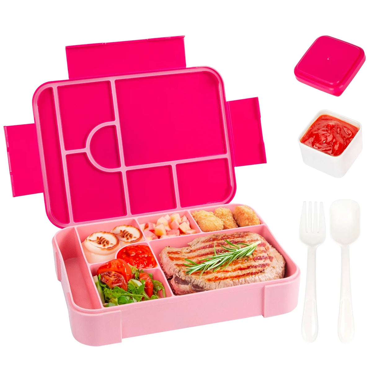 Smart Bento Meal Box – 1330ml, 7 Sections, Spill-Resistant with Utensils