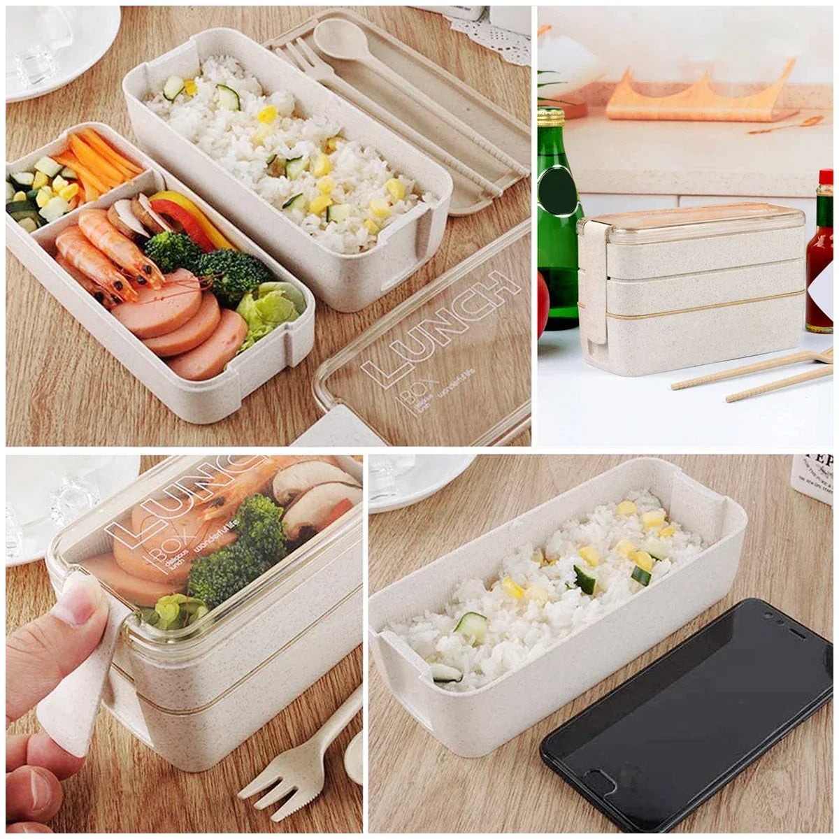Eco-Friendly 3-Tier Lunch Box – 900ml Stackable Design with Utensils
