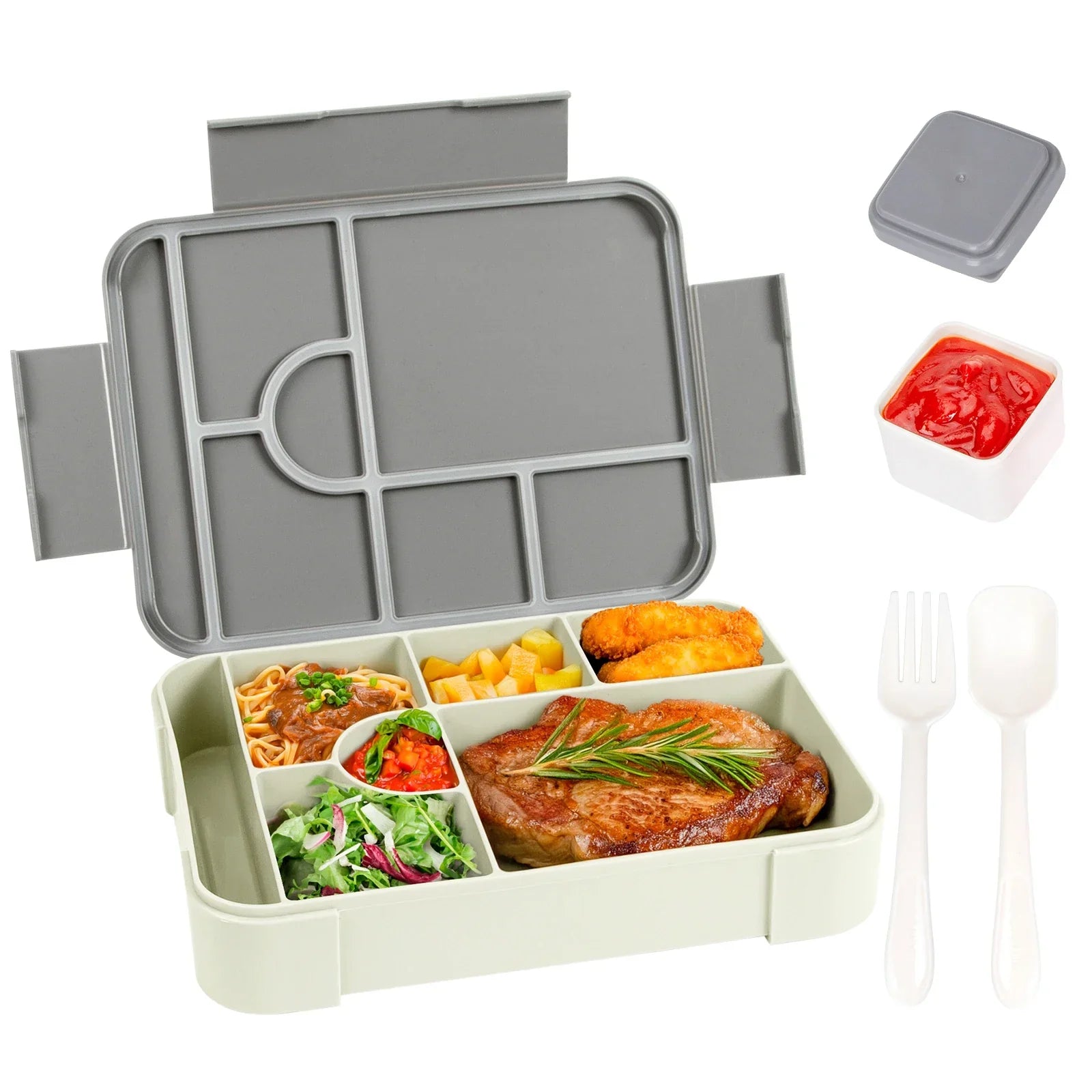 Smart Bento Meal Box – 1330ml, 7 Sections, Spill-Resistant with Utensils