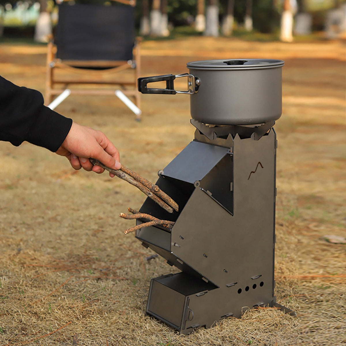 Compact Outdoor Rocket Stove for Wood-Fueled Cooking