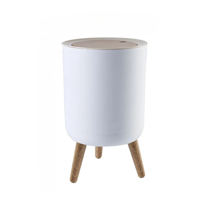 Eco-Friendly Wooden Trash Bin with Press Top Lid