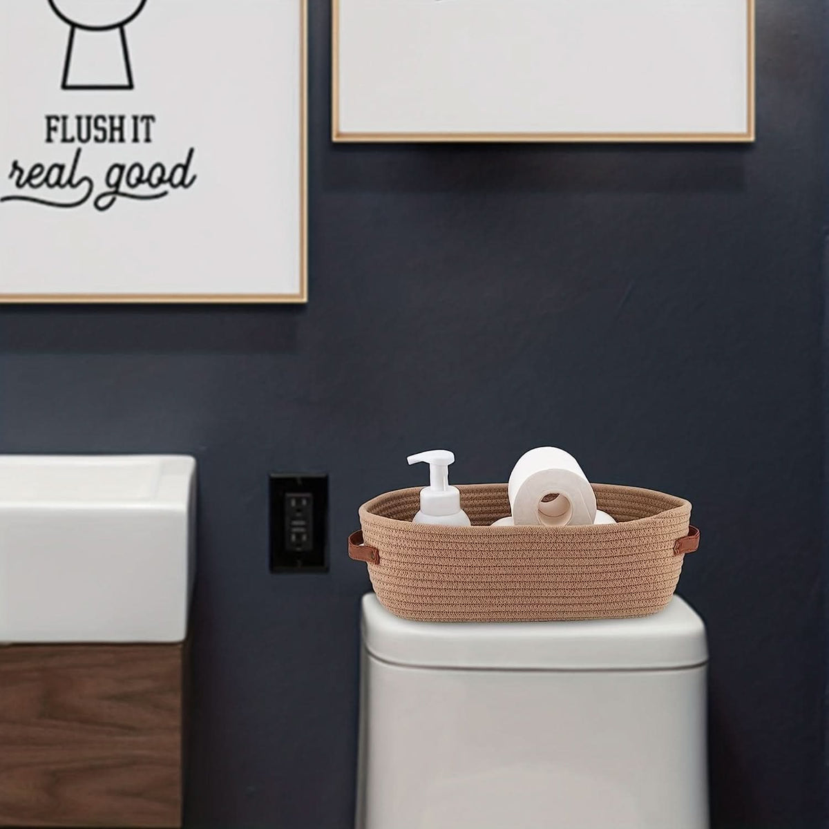 Chic Oval Woven Basket for Effortless Bathroom Storage