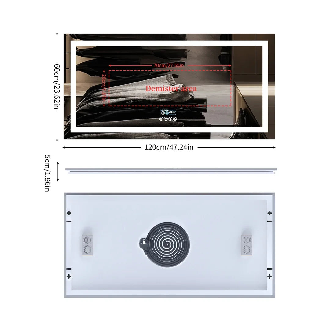 SmartGlow Bluetooth LED Bathroom Mirror 100x60cm – Anti-Fog Lighted Design