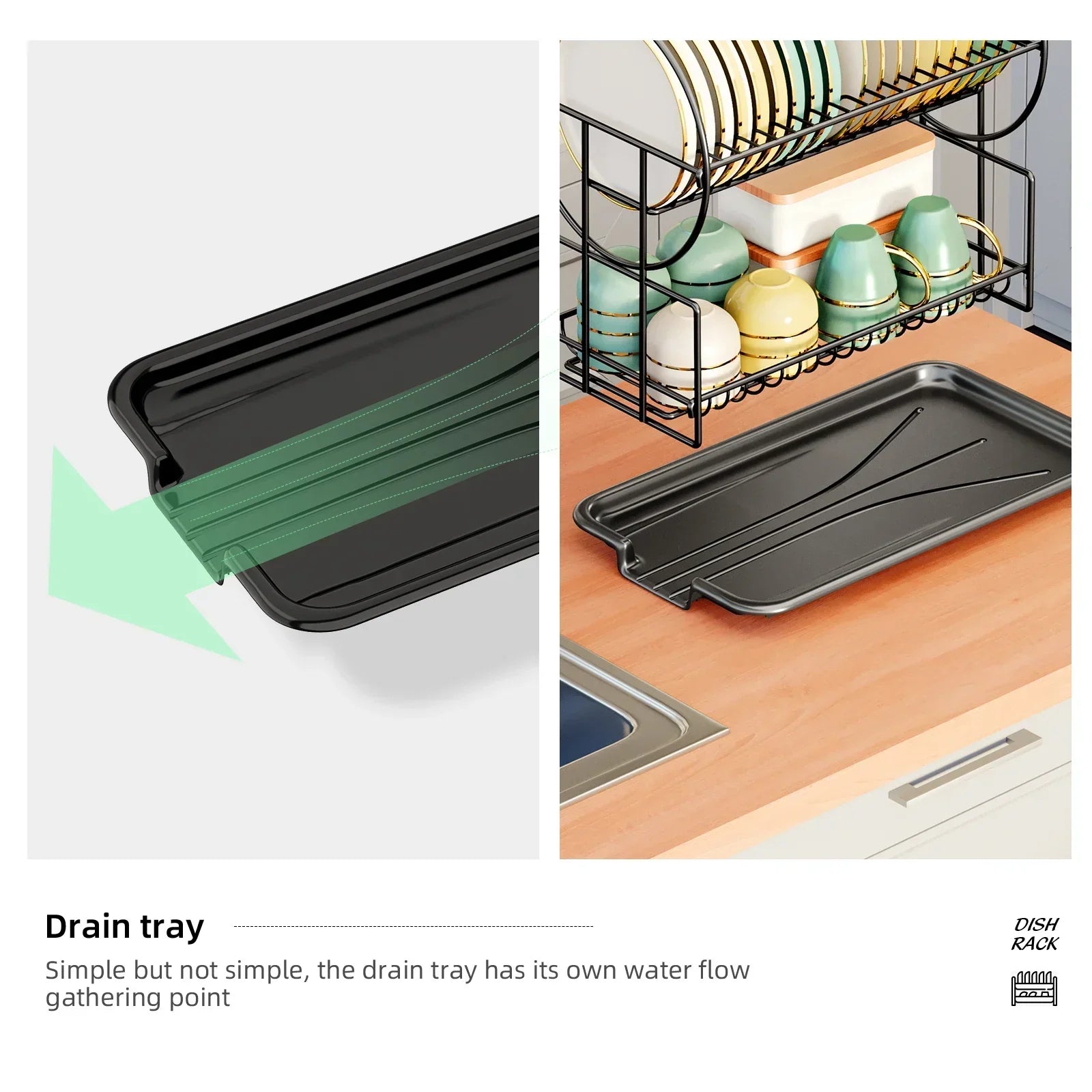 Dish Drying Rack with Drainboard, Cutlery Holder, 2-Tier Design