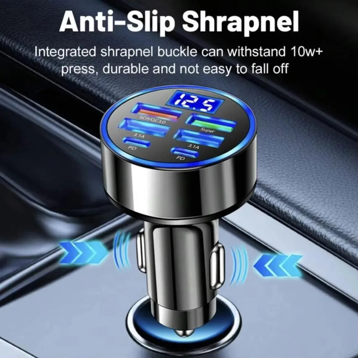 Versatile 6-Port Fast Car Charger with Digital Display