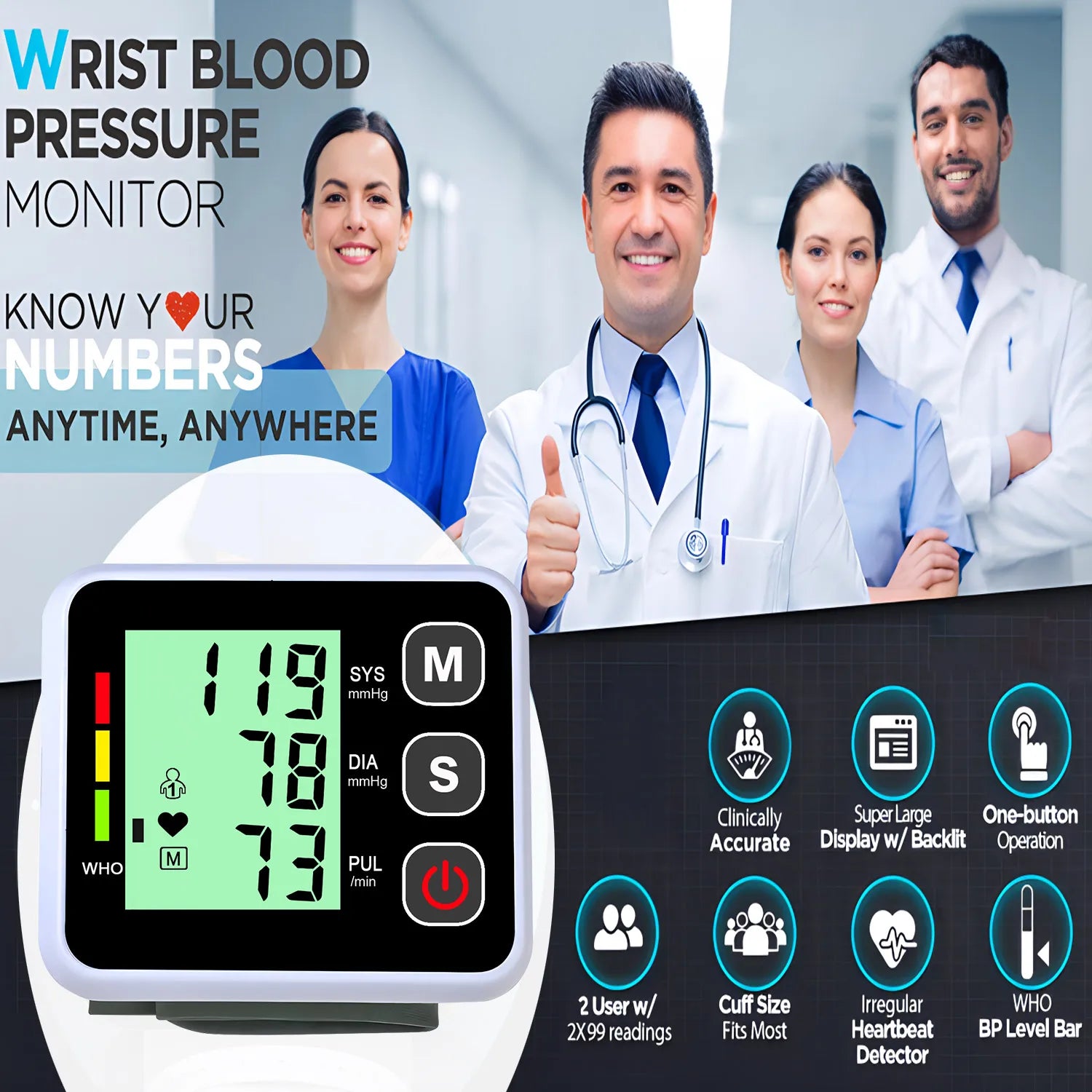 SmartPulse Automatic Blood Pressure Monitor with LCD Display