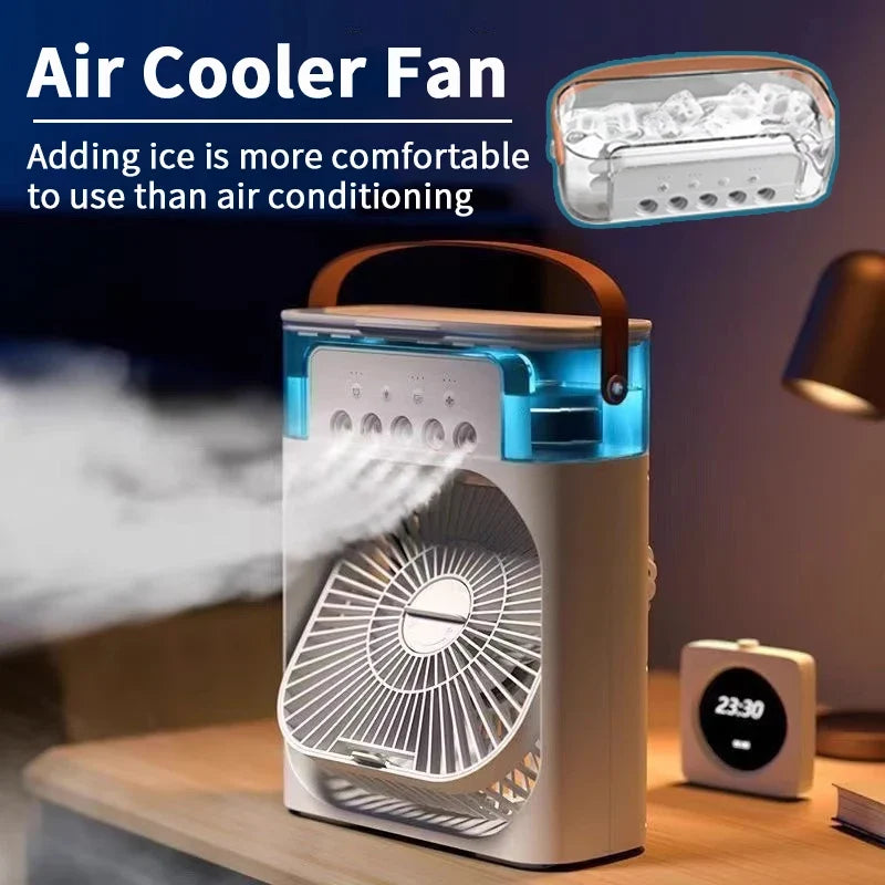 BreezeLight 3-in-1 Mini Air Cooler with Ambient Light – Versatile USB Cooling Fan for Home and Office