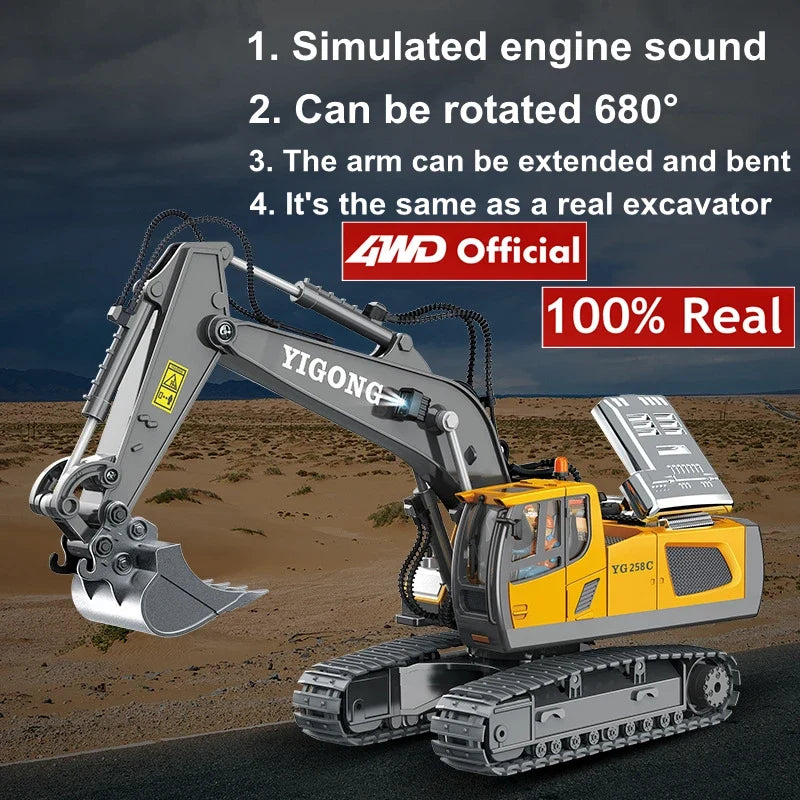 Alloy 4WD Remote-Controlled Excavator & Dump Truck Set