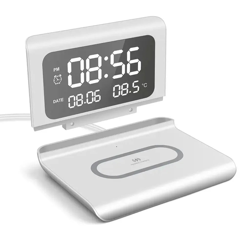 SmartCharge 30W Wireless Charging Station with Clock & Temp Display